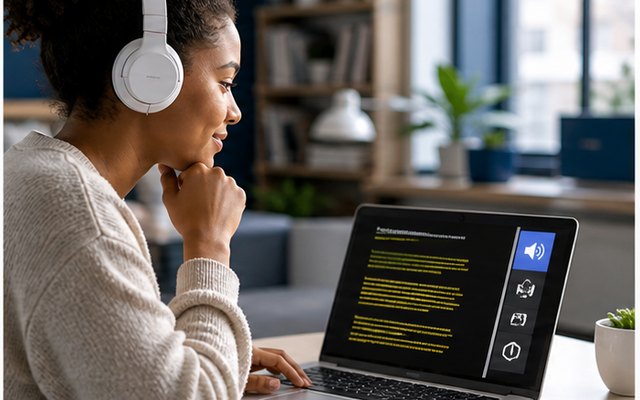 Student using accessibility supports for online learning